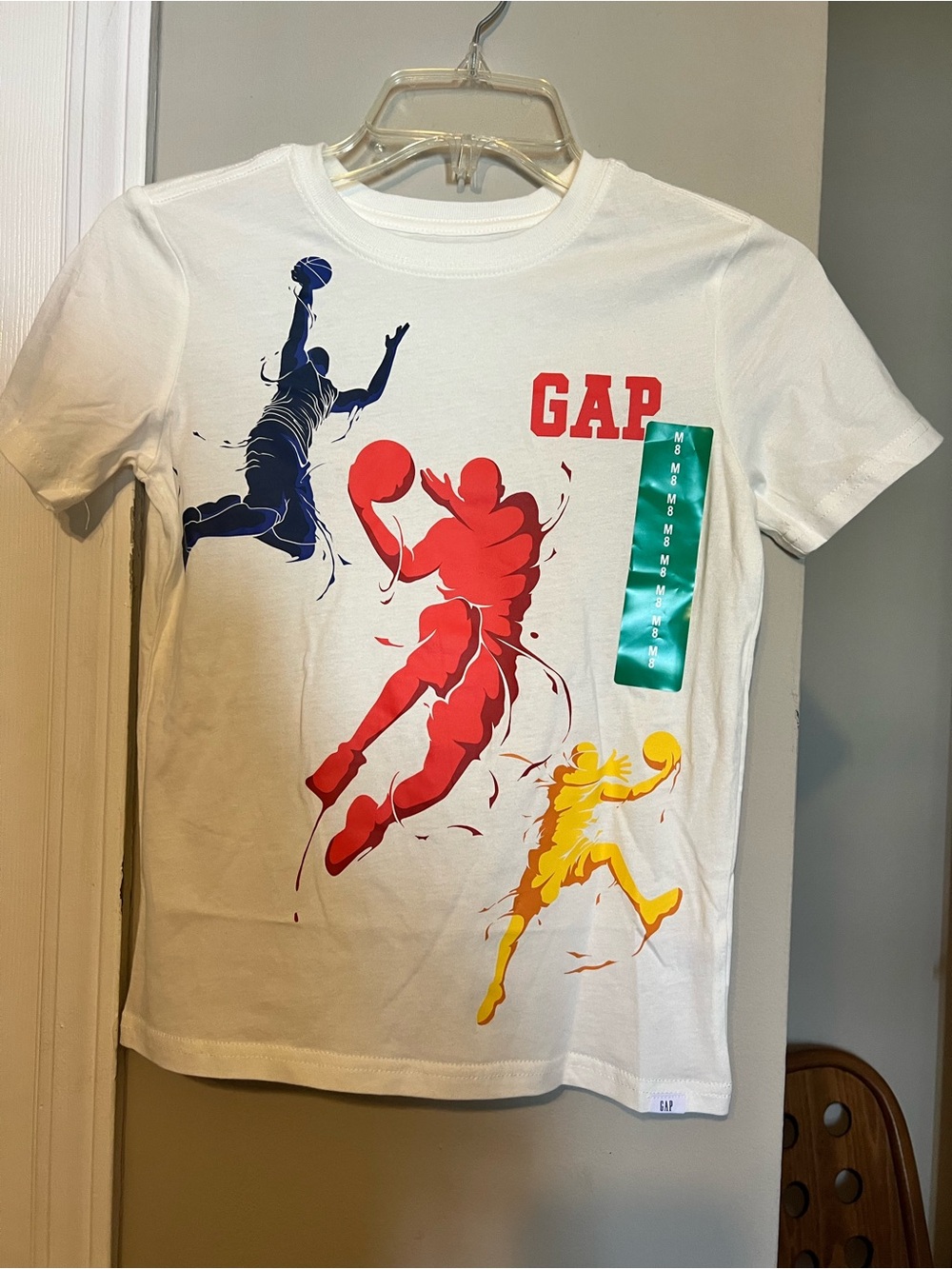 GAP White Short-Sleeve Basketball Player Graphic Tee - Red, Blue & Yellow